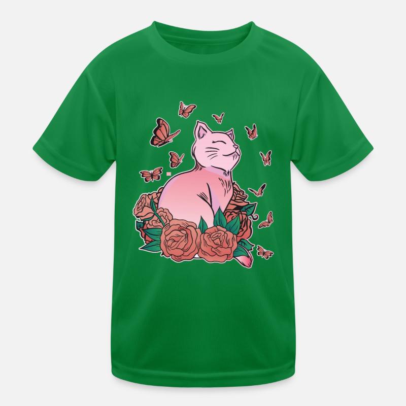 Chat, fleurs, papillons, amoureux des chats T-shirt sport Enfant