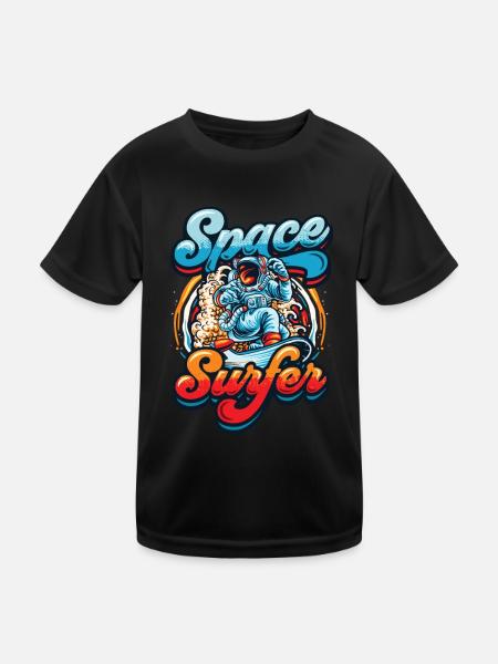 Space surfer astronaut - Kids Functional T-Shirt - black - Front