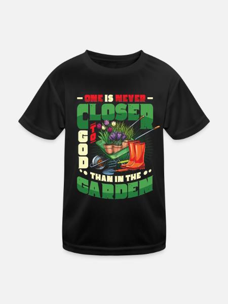 Vous n’êtes jamais plus proche de Dieu que dans le jardin - T-shirt sport Enfant - noir - Devant