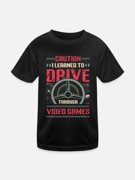 Caution, I learned to drive through games - Kids Functional T-Shirt - black - Front