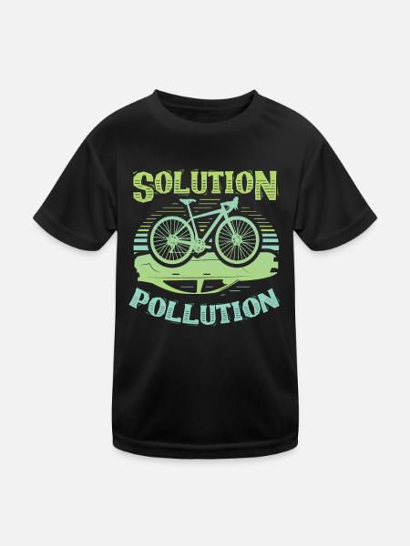 Polution Solution Umweltschutz Radfahren - Kinder Funktions-T-Shirt - Schwarz - Vorne