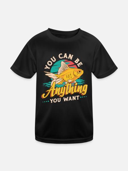 Goldfish Be A Shark, Motivationsbotschaft - Kinder Funktions-T-Shirt - Schwarz - Vorne
