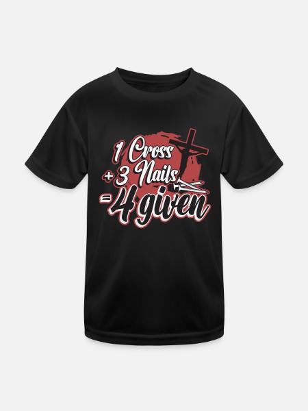 Religieux, 1 croix, 3 clous, 4 Jésus, donné - T-shirt sport Enfant - noir - Devant