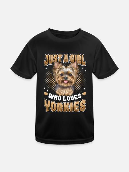 Just A Girl Who Loves Yorkies, Girl, Yorkshire - Kids Functional T-Shirt - black - Front