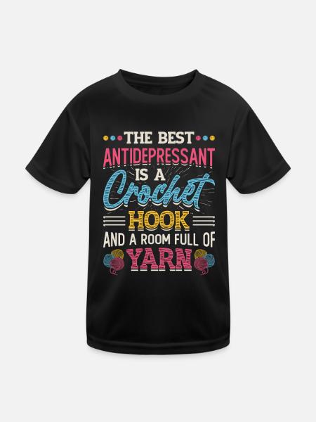 Häkelnadel Und Raum Voller Garn, Häkeln - Kinder Funktions-T-Shirt - Schwarz - Vorne