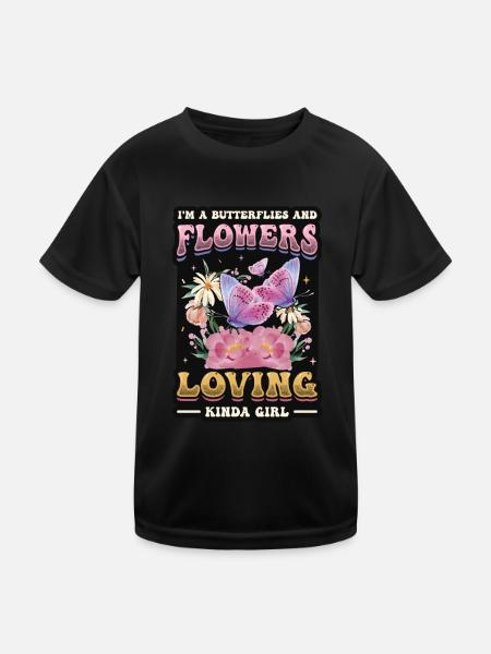 Ich liebe Schmetterlinge Und Blumen - Kinder Funktions-T-Shirt - Schwarz - Vorne