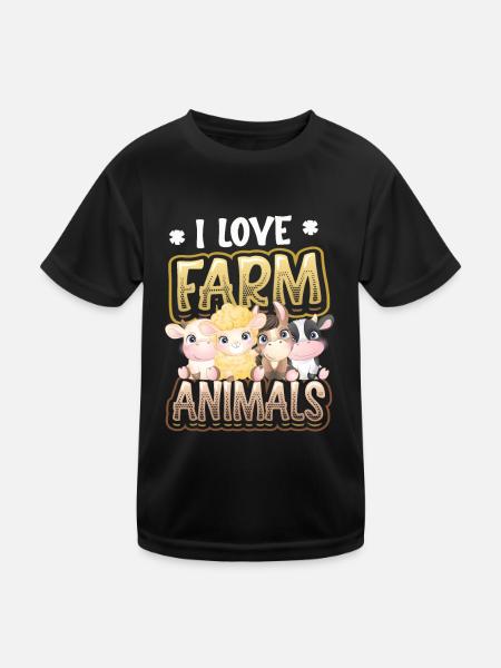 I love farm animals, children's farm - Kids Functional T-Shirt - black - Front