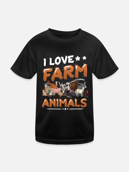 I love farm animals, children's farm - Kids Functional T-Shirt - black - Front