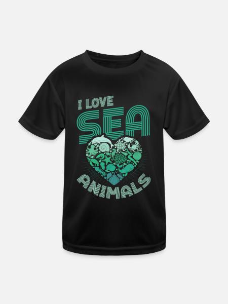 Ich Liebe Meerestiere, Herzform - Kinder Funktions-T-Shirt - Schwarz - Vorne