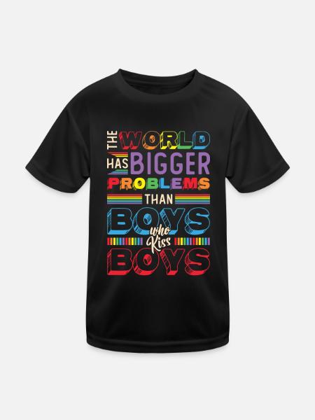 Bigger problems than guys kissing boys - Kids Functional T-Shirt - black - Front