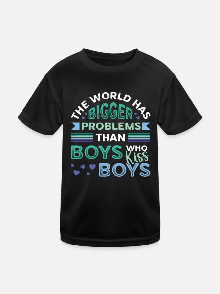 Bigger problems than guys kissing boys - Kids Functional T-Shirt - black - Front