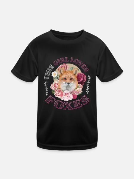 This girl loves foxes, nice fox girl - Kids Functional T-Shirt - black - Front