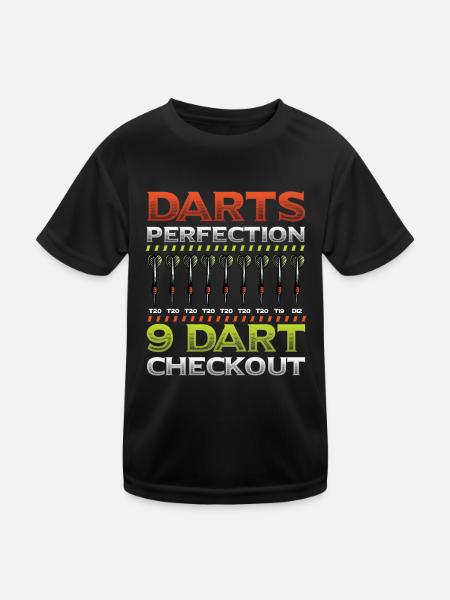 Dart Perfection, 9 Dart Checkout, Darts Player - Kids Functional T-Shirt - black - Front