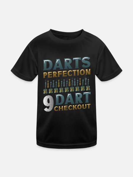 Dart Perfection, 9 Dart Checkout, Darts Player - Kids Functional T-Shirt - black - Front