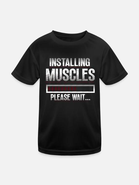 Installation Von Muskeln, Bitte Warten - Kinder Funktions-T-Shirt - Schwarz - Vorne