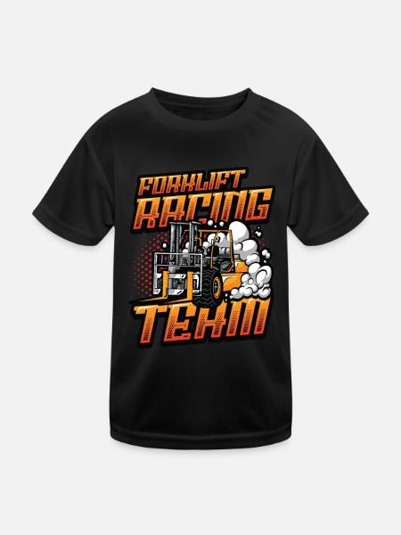 Gabelstapler-Rennteam - Kinder Funktions-T-Shirt - Schwarz - Vorne