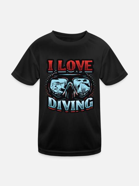 I love diving, scuba diving - Kids Functional T-Shirt - black - Front