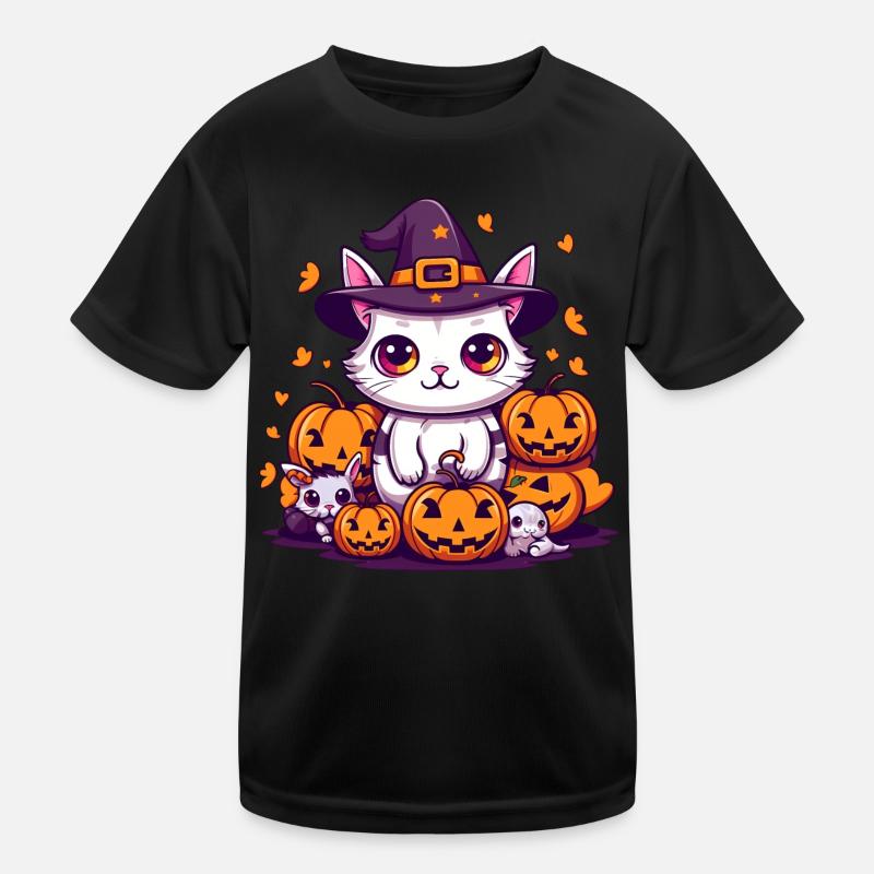 Mignon chat d’Halloween et citrouilles T-shirt sport Enfant