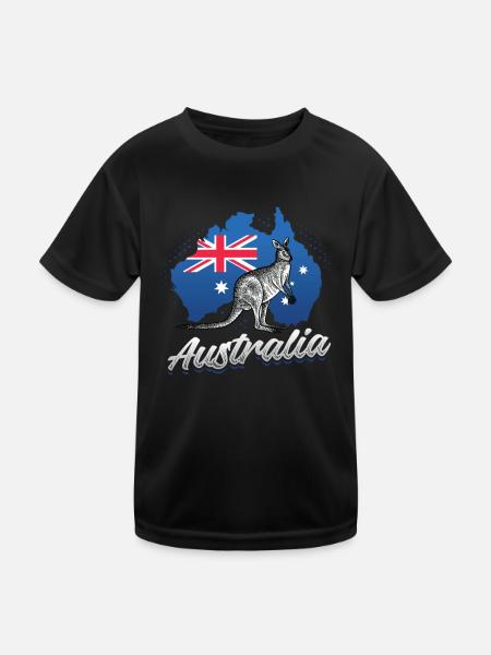 Australia, Tourist, Travel, Kangoroo - Kids Functional T-Shirt - black - Front