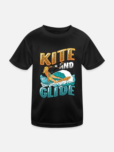Kite And Glide, Kitesurfing - Kids Functional T-Shirt - black - Front