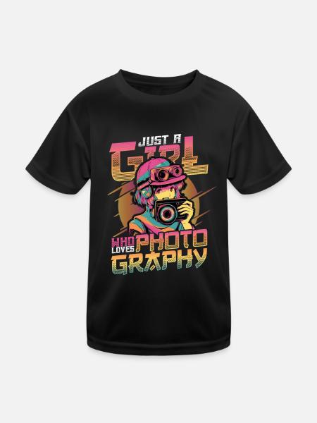 Nur Ein Mädchen, Das Die Fotografie Liebt - Kinder Funktions-T-Shirt - Schwarz