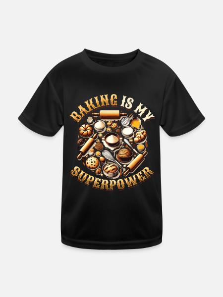 Baking Superpower Baker Dessert Confectioner - Kids Functional T-Shirt - black - Front