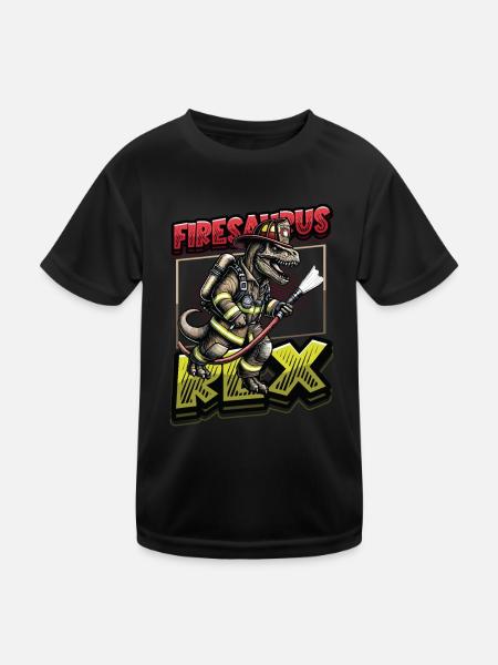 Firesaurus Rex Feuerwehr Dinosaurier Abenteuer - Kinder Funktions-T-Shirt - Schwarz - Vorne