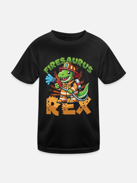 Firesaurus Rex Feuerwehr Dinosaurier Abenteuer - Kinder Funktions-T-Shirt - Schwarz - Vorne