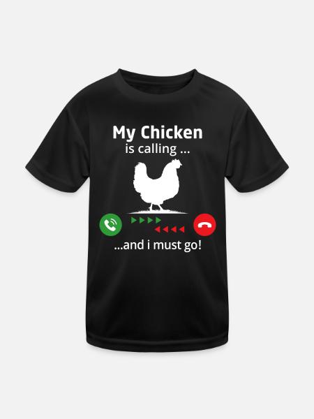 Mon poulet m’appelle et je dois y aller - T-shirt sport Enfant - noir - Devant