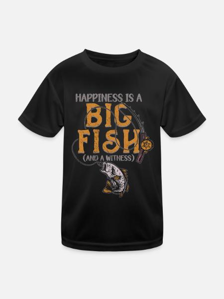 Angler Angeln Geschenkidee Happiness Is A Big Fish - Kinder Funktions-T-Shirt - Schwarz - Vorne