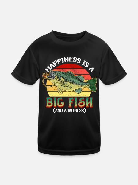 Angler Angeln Geschenkidee Happiness Is A Big Fish - Kinder Funktions-T-Shirt - Schwarz - Vorne