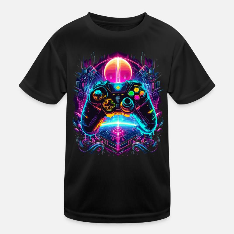 Vibrant Cyberpunk Retro Gaming Controller Kinder Funktions-T-Shirt