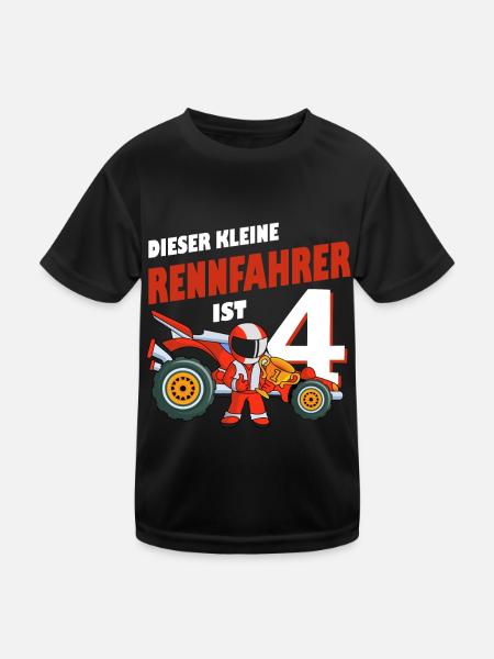 4. Geburtstag Rennfahrer 4 Jahre Alt Rennauto - Kinder Funktions-T-Shirt - Schwarz - Vorne