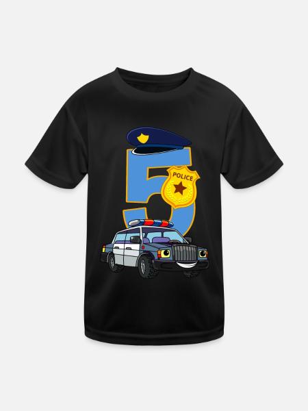 5. Geburtstag Polizist T-Shirt 5 Jahre Polizei - Kinder Funktions-T-Shirt - Schwarz - Vorne