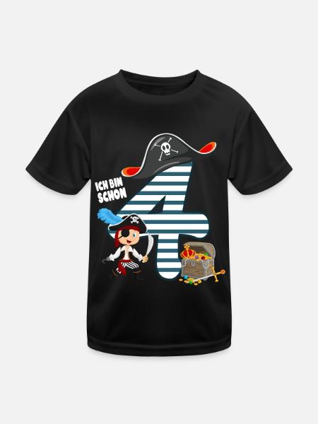 4 year old birthday boy pirate - Kids Functional T-Shirt - black - Front