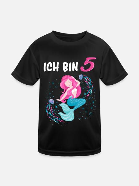 5. Geburtstag Meerjungfrau Fünf Jahre - Kinder Funktions-T-Shirt - Schwarz - Vorne