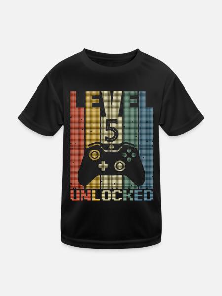 Level 5 Unlocked Gamer 5 Jahre Zocker - Kinder Funktions-T-Shirt - Schwarz - Vorne