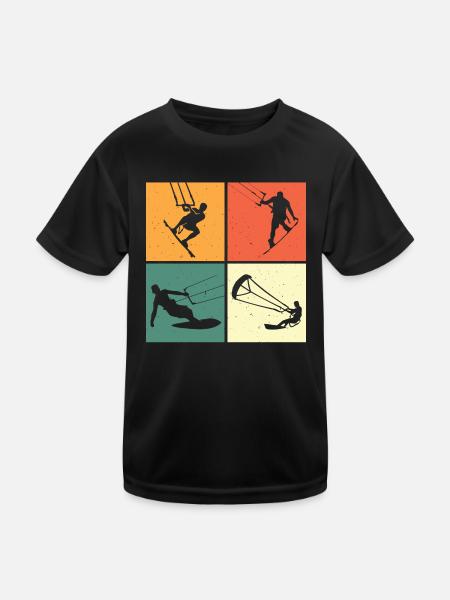 Retro kiteboarder kiteboard kitesurf kiteboarder - Kinder Funktions-T-Shirt - Schwarz - Vorne