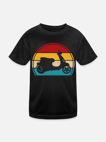 Motorroller Retro rollerfahren scooter moped - Kinder Funktions-T-Shirt - Schwarz - Vorne