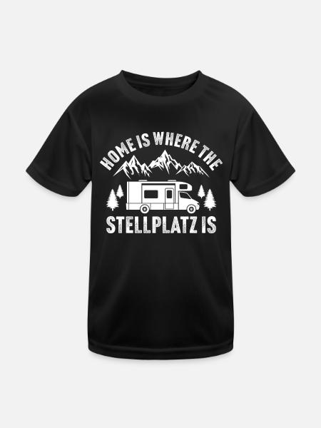 home is where the stellplatz is camper wohnmobil - Kinder Funktions-T-Shirt - Schwarz - Vorne