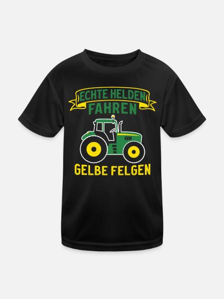 landwirt traktor echte helden fahren gelbe felgen - Kinder Funktions-T-Shirt - Schwarz - Vorne