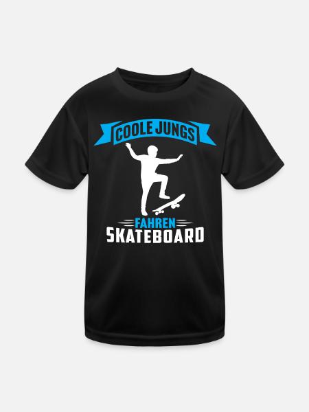 coole jungs fahren skateboard skater skateboard - Kinder Funktions-T-Shirt - Schwarz - Vorne