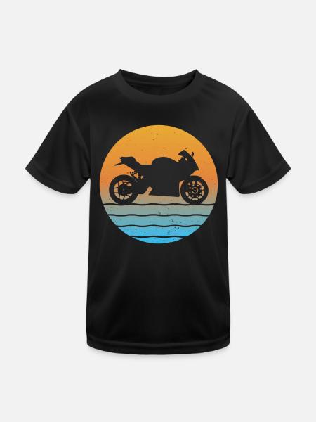 Sunset Motorcycle Biker Motorcyclist Motorsport - Kids Functional T-Shirt - black - Front