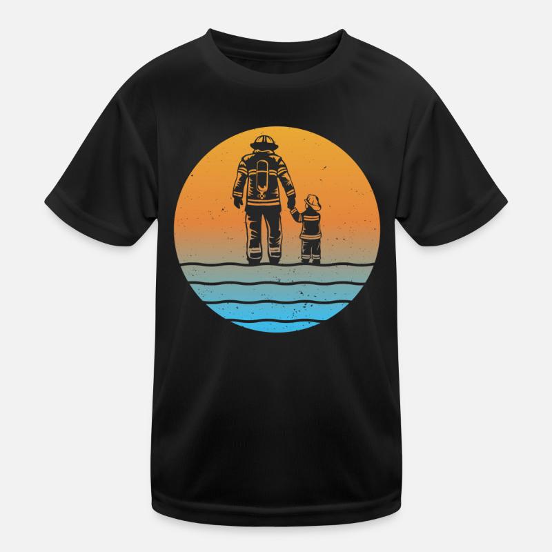 Sunset Feuerwehrmann Vater und Sohn Kinder Funktions-T-Shirt