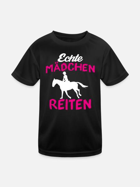 Echte mädchen reiten - Kinder Funktions-T-Shirt - Schwarz