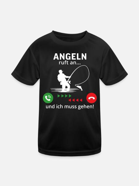 angeln ruft an und ich muss gehen - Kinder Funktions-T-Shirt - Schwarz - Vorne