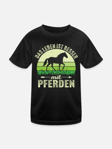 das leben ist besser mit pferden - Kinder Funktions-T-Shirt - Schwarz - Vorne