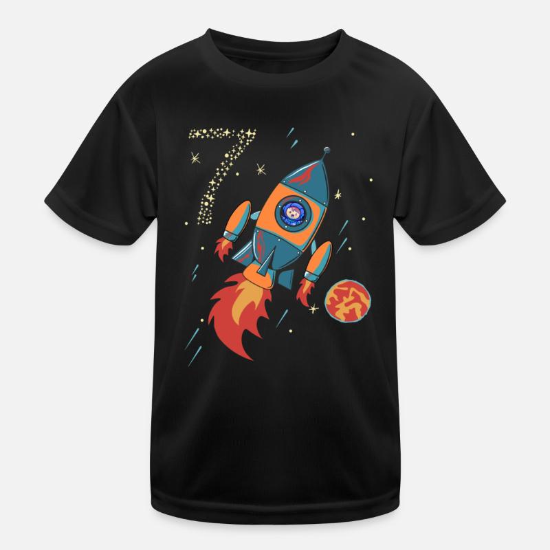 Rocket Space Star Astronaut 7 Year Birthday - Kids Functional T-Shirt - black