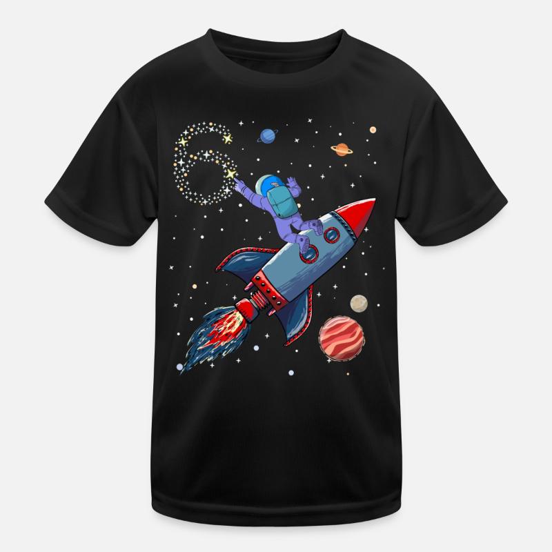 Astronaut Rocket 6 Years Birthday Space Star Kids Functional T-Shirt