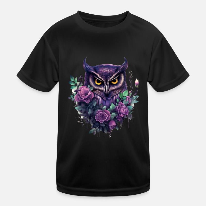 Eule - Kinder Funktions-T-Shirt - Schwarz